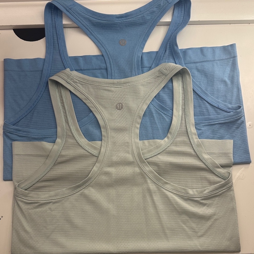 Lululemon Blue and Light Green Swiftly Tech Racerback 2.0 Tank Tops